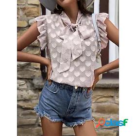 Womens Heart Daily Weekend Short Sleeve Blouse Shirt V Neck