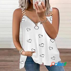 Women's Heart Holiday Beach Sleeveless Tank Top Shirt V Neck