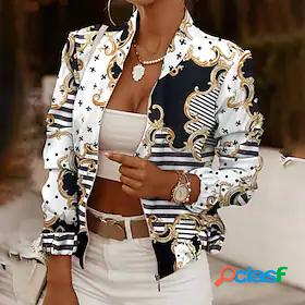 Women's Jacket Casual Jacket Print Regular Coat WhiteBlack