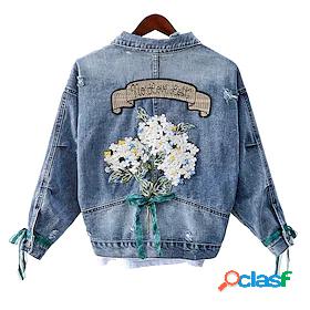 Womens Jacket Denim Jacket Pocket Short Coat Blue regular