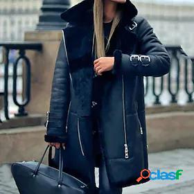 Womens Jacket Fur Trim Pocket Regular Coat Black Daily