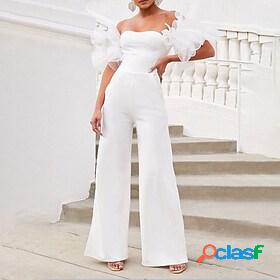 Womens Jumpsuit Solid Color Backless Ruffle Elegant Off