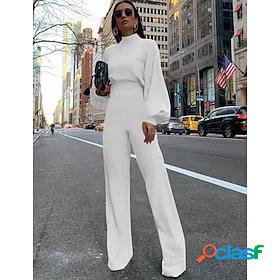 Womens Jumpsuit Solid Color Zipper Basic Crew Neck Straight