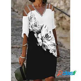 Womens Knee Length Dress Shift Dress White Black Pink Grey