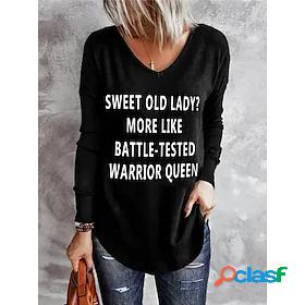 Womens Letter Casual Daily Long Sleeve T shirt Tee V Neck