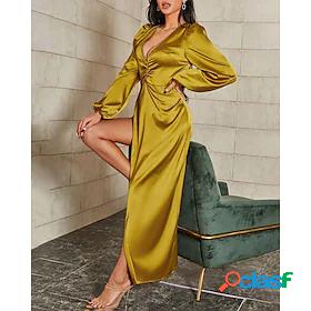 Womens Maxi long Dress Party Dress Gold Long Sleeve Split