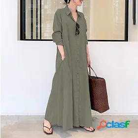 Womens Maxi long Dress Shirt Dress Long Sleeve Pocket Button