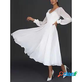 Womens Maxi long Dress Swing Dress White Long Sleeve Mesh