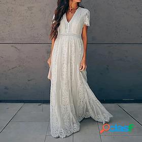 Women's Maxi long Dress Swing Dress White Short Sleeve