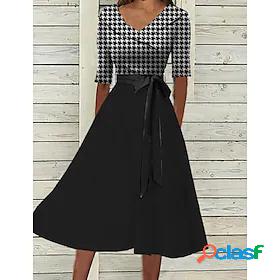 Womens Midi Dress A Line Dress Black And White Half Sleeve