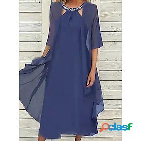 Womens Midi Dress A Line Dress Dusty Blue Half Sleeve