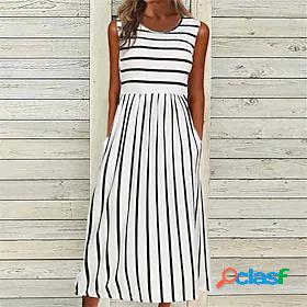 Womens Midi Dress A Line Dress White Black Sleeveless Pocket