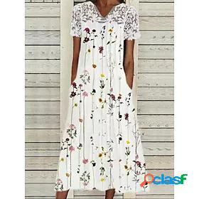 Womens Midi Dress A Line Dress White Half Sleeve Lace Print