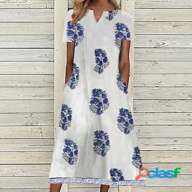 Womens Midi Dress A Line Dress White Short Sleeve Pocket