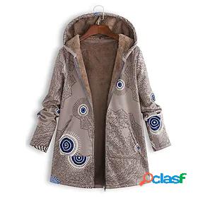 Womens Parka Teddy Coat Sherpa jacket Pocket Print Long Coat