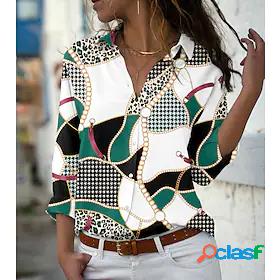 Womens Plaid Color Block Geometric Daily Weekend Long Sleeve
