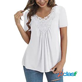 Womens Plain Casual Weekend Short Sleeve T shirt Tee V Neck