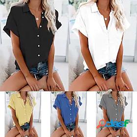 Womens Plain Daily Work Weekend Short Sleeve Blouse Shirt