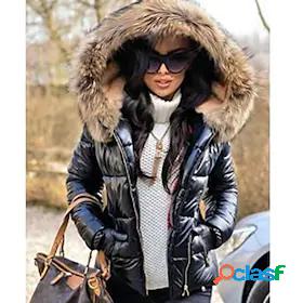 Womens Puffer Jacket Classic Style Regular Coat Black fur