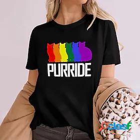 Womens Rainbow Cat Text Casual Weekend Cat LGBT Pride