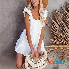 Womens Romper Solid Colored Button Casual U Neck Wide Leg