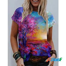 Womens Scenery 3D Daily Weekend 3D Printed Short Sleeve T