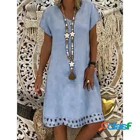 Women's Shift Dress Knee Length Dress Short Sleeve Solid