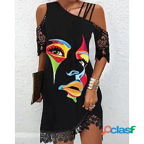 Womens Short Mini Dress A Line Dress Black Half Sleeve Cut