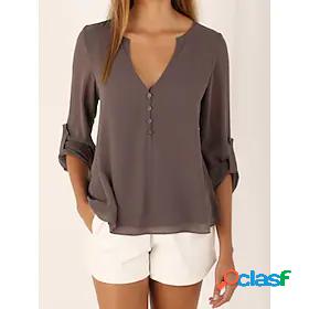 Womens Solid Colored Going out Weekend Long Sleeve Blouse