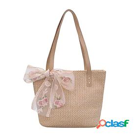Womens Straw Bag Beach Bag Straw Tote Zipper Daily Going out