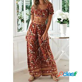 Womens Streetwear Floral Casual Holiday Two Piece Set Square