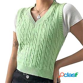 Women's Sweater Vest Jumper Cable Knit Knitted Cropped V