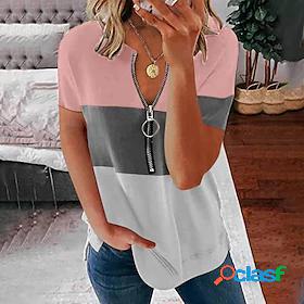 Womens T shirt Zipper Basic Basic Multi Color Summer Regular