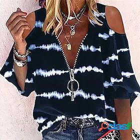 Womens Tie Dye Daily Weekend Half Sleeve Blouse Shirt V Neck
