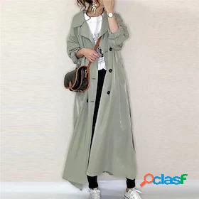 Womens Trench Coat Pocket Maxi Coat Green Street Casual