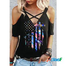 Womens USA American Flag Casual Weekend Independence Day