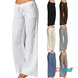 pantaloni da donna con coulisse in cotone e lino elastico in