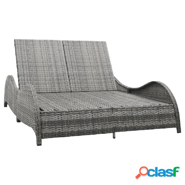 vidaXL Lettino Prendisole Doppio con Cuscino in Polyrattan