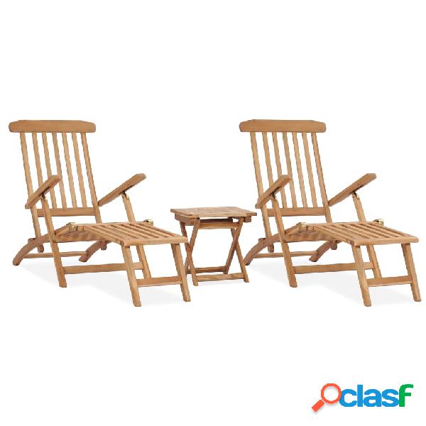 vidaXL Sdraio da Giardino con Poggiapiedi e Tavolino in Teak