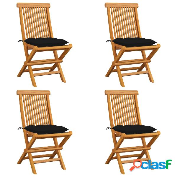 vidaXL Sedie da Giardino con Cuscini Neri 4 pz Massello di