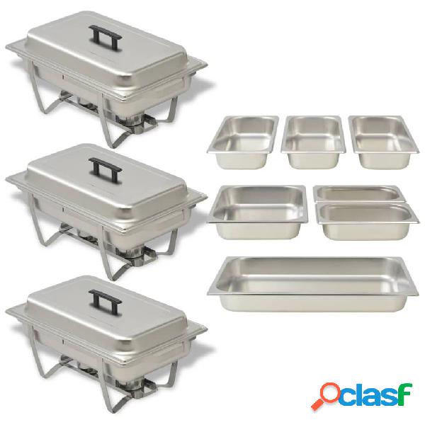 vidaXL Set 3 pz Teglie Scaldavivande in Acciaio Inossidabile