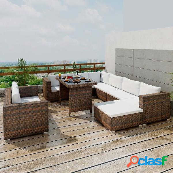 vidaXL Set Divani da Giardino 10 pz con Cuscini in