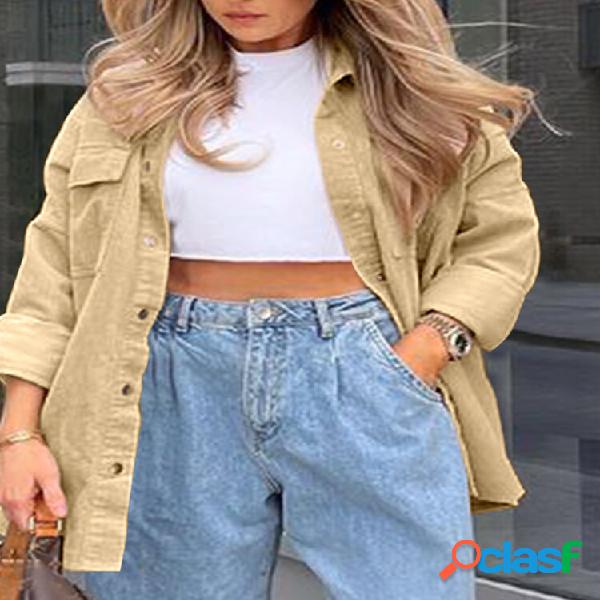 Camicie casual a maniche lunghe da donna in velluto a coste