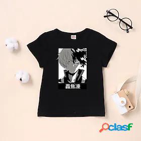 Kids Boys T shirt Tee Short Sleeve White Black Anime Graphic