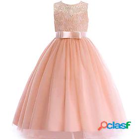 Kids Little Dress Girls Solid Color Bow Party Dress Mesh