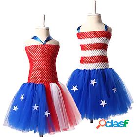 Kids Little Girls Dress Color Block Flag Daily A Line Dress