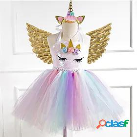 Kids Little Girls Dress Rainbow Gold Silver Rainbow Cute