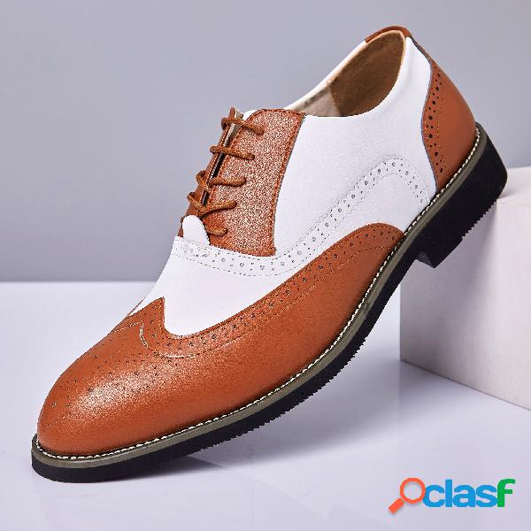 Men Leather Vintage Brogue Engraved British Lace-Up Business