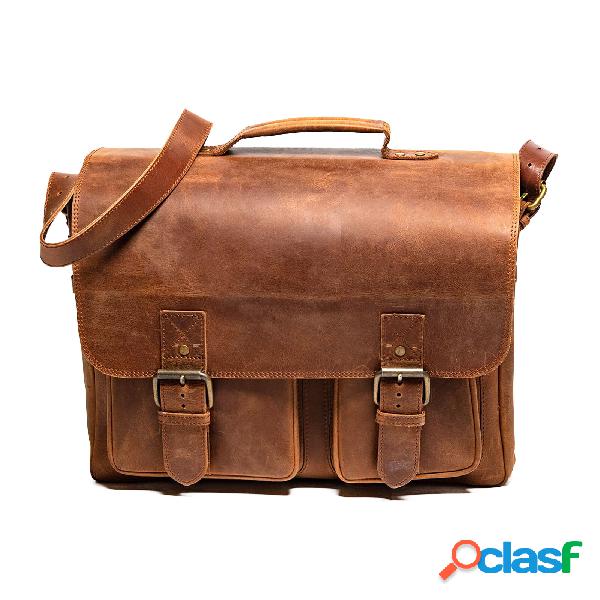 Menico Borsa da lavoro vintage da uomo in pelle artificiale