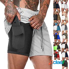 Mens Running Shorts Sports Outdoor Bottoms 2 in 1 with Phone